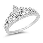 Enchanted Disney Fine Jewelry Womens 1/4 CT. T.W. Genuine White Diamond 10K White Gold Crown Side Stone Promise Ring