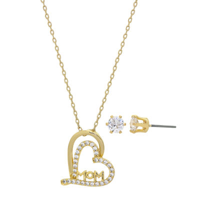 Sparkle Allure Mom Womens Cubic Zirconia 14K Gold Over Brass Heart 2-pc. Jewelry Set