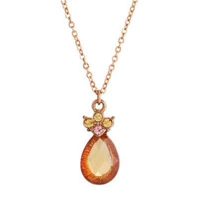 1928 Rose Gold Tone Womens Pink Crystal Alloy Pear 16 Inch Pendant Necklace