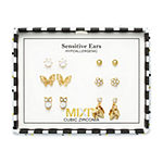 Mixit Gold Tone Butterfly & Owl Stud 6 Pair Earring Set