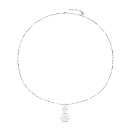 Liz Claiborne 34 Inch Cable Flower Pendant Necklace, One Size, White