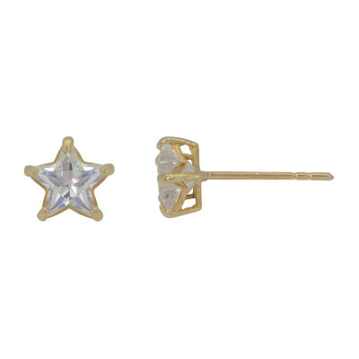 White Cubic Zirconia 14K Gold 5mm Star Stud Earrings