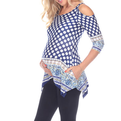White Mark Plus Maternity Womens Scoop Neck 3/4 Sleeve Tunic Top