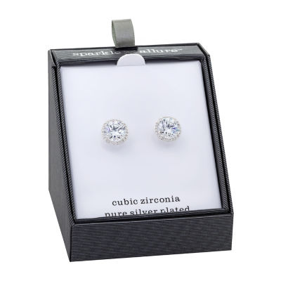 Sparkle Allure Cubic Zirconia Pure Silver Over Brass 20mm Stud Earrings