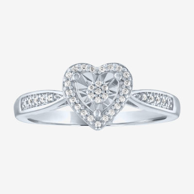 Yes, Please! Womens 1/10 CT. T.W. Natural White Diamond Sterling Silver Heart Halo Cocktail Ring