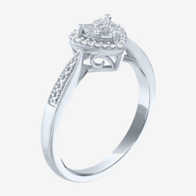 Yes, Please! Womens 1/10 CT. T.W. Natural White Diamond Sterling Silver Heart Halo Cocktail Ring