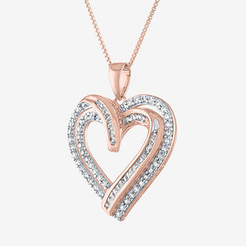 Womens 1/2 CT. T.W. Mined White Diamond 14K Rose Gold Over Silver Sterling  Silver Heart Pendant Necklace