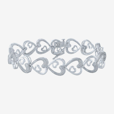 1/10 CT. T.W. Natural Diamond Sterling Silver Heart Tennis Bracelet