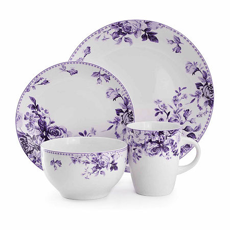 Elama Traditional Purple Rose 16-pc. Stoneware Dinnerware Set, One Size, Purple