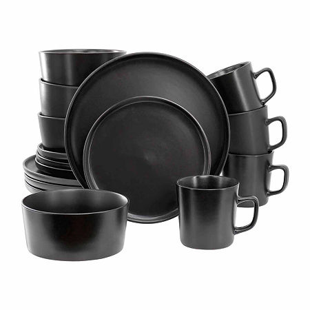 Elama Luxmatte 16-pc. Stoneware Dinnerware Set, One Size, Black