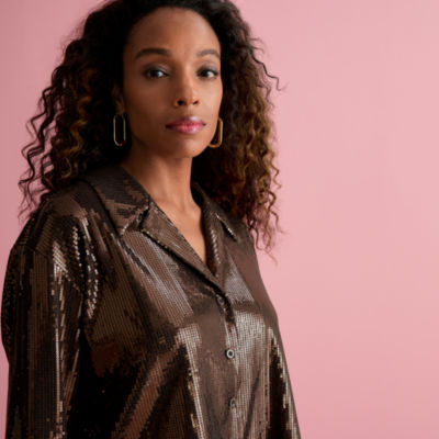 Bold Elements x Ally Brooke Womens Loose Fit Long Sleeve Button-Down Shirt