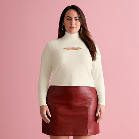 Bold Elements x Ally Brooke Womens-Plus Long Sleeve Keyhole Neck Mock Neck Top