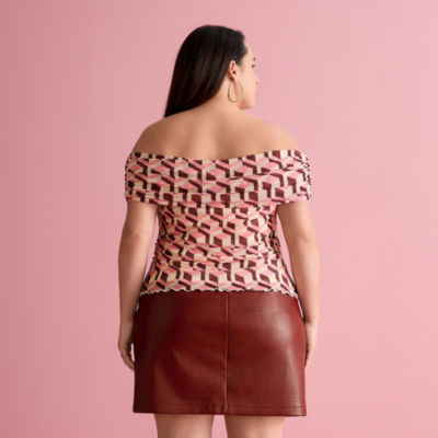 Bold Elements x Ally Brooke Short Sleeve Womens-Plus Off the Shoulder Blouse
