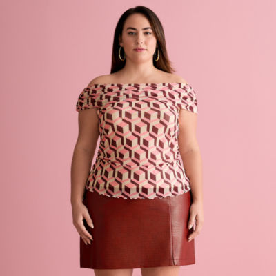 Bold Elements x Ally Brooke Short Sleeve Womens-Plus Off the Shoulder Blouse
