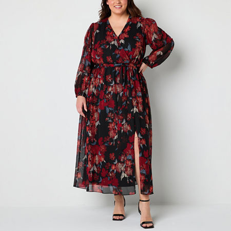 Robbie Bee Womens Long Sleeve Floral Maxi Dress Plus, 22w, Black