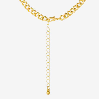 JS Jessica Simpson Gold Tone Collar Necklace  & Stud Earring Womens Multi Color Glass Heart 3-pc. Jewelry Set