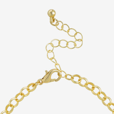 JS Jessica Simpson Gold Tone Charm Bracelet & Drop Earring Womens Crystal Heart 3-pc. Jewelry Set