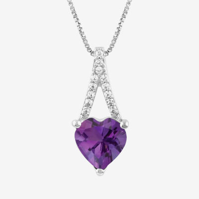 Womens Lab Created Purple Amethyst Sterling Silver Heart 18 Inch Pendant Necklace