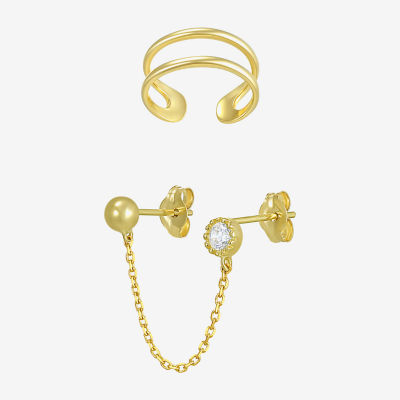 Gold Addiction Womens Cubic Zirconia 10K Gold 2 Pair Earring Set