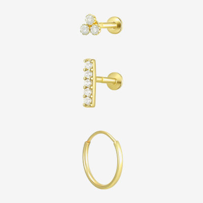 Gold Addiction Womens Cubic Zirconia 10K Gold 3 Pair Earring Set