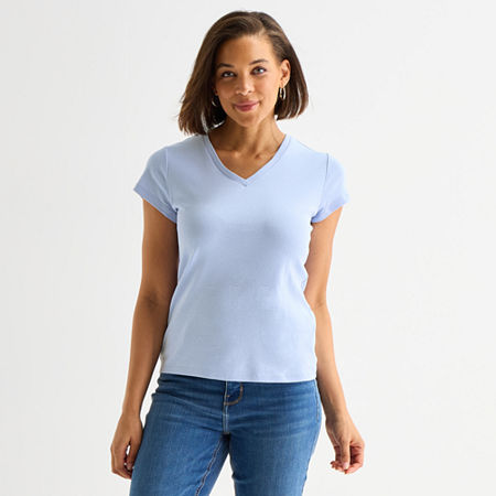 Liz Claiborne Womens V Neck Short Sleeve T-Shirt, Xx-large, Blue