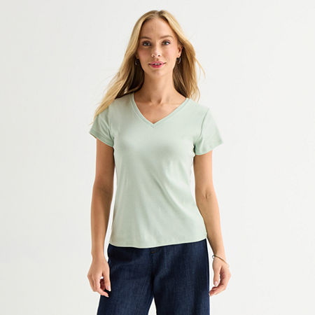 Liz Claiborne Womens V Neck Short Sleeve T-Shirt, X-large, Green