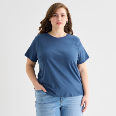 a.n.a Womens Plus Crew Neck Short Sleeve T-Shirt