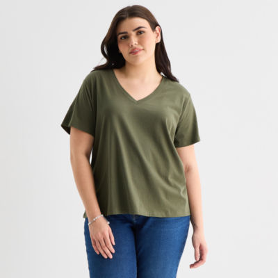 a.n.a Womens Plus V Neck Short Sleeve T-Shirt