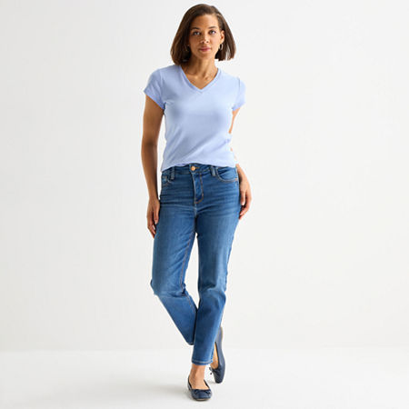 Liz Claiborne Womens Petite Ankle High Rise Ankle Pant In Blue