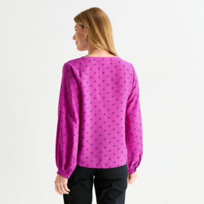 Liz Claiborne Womens V Neck Long Sleeve Blouse