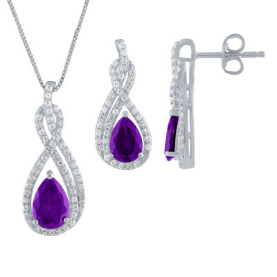 Genuine Purple Amethyst Sterling Silver 2-pc. Jewelry Set