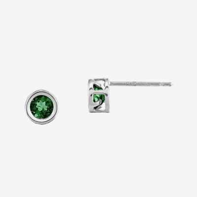 Genuine Emerald 14K White Gold Stud Earrings