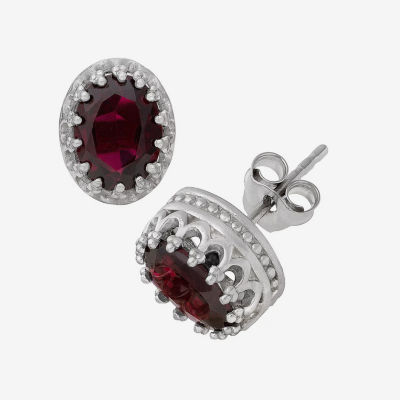 Genuine Red Garnet Sterling Silver 10mm Oval Stud Earrings