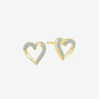 1/10 CT. T.W. Mined White Diamond 10K Gold 10mm Heart Stud Earrings
