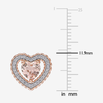 Simulated Pink Morganite 18K Rose Gold Over Silver 13mm Heart Stud Earrings