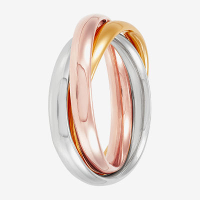 Womens 3MM 14K Tri-Color Gold Round Band