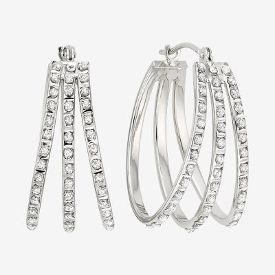 Diamond Fascination™ 14K White Gold Triple Fan Hoop Earrings