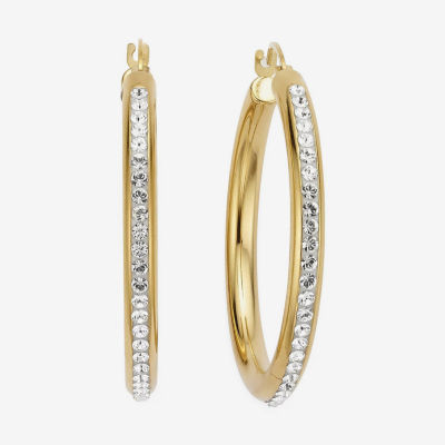 Gold Opulence 14K Gold Over Diamond Resin Round Crystal Hoop Earrings