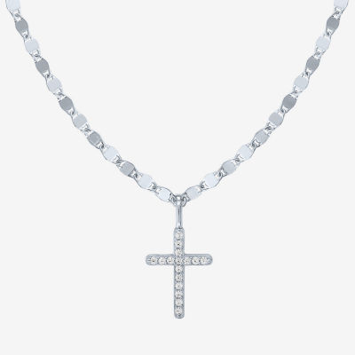 (G-H / I1-I2) Womens 1/10 CT. T.W. Lab Grown White Diamond 14K Gold Over Silver Cross Pendant Necklace