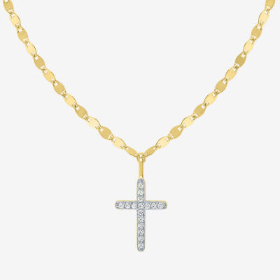 (G-H / I1-I2) Womens 1/10 CT. T.W. Lab Grown White Diamond Sterling Silver or 14K Gold Over Silver Cross Pendant Necklace