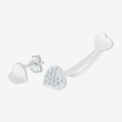 Mismatched Diamond Accent Natural White Diamond Sterling Silver Heart Ear Climbers