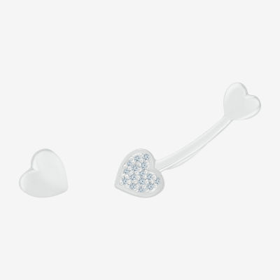 Mismatched Diamond Accent Natural White Diamond Sterling Silver Heart Ear Climbers