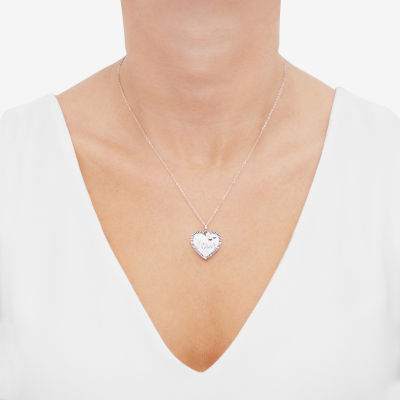 Womens Mother Of Pearl Sterling Silver Heart Pendant Necklace