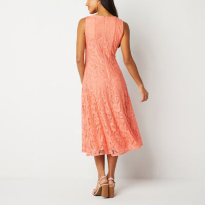 Danny & Nicole Sleeveless Floral Lace Midi Fit + Flare Dress