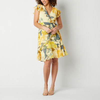 Danny & Nicole Short Sleeve Floral Fit + Flare Dress