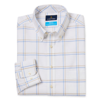 Stafford Coolmax Oxford Slim Mens Fit Long Sleeve Plaid Button-Down Shirt