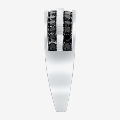 Mens 1 CT. T.W. Natural Black Diamond 10K White Gold Wedding Band