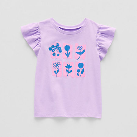 Okie Dokie Toddler & Little Girls Round Neck Short Sleeve Graphic T-Shirt, 12 Months, Purple