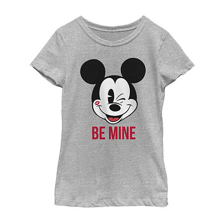 Disney Collection Little & Big Girls Crew Neck Short Sleeve Mickey Mouse Graphic T-Shirt, Medium, Gray
