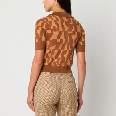 Worthington Womens Elbow Sleeve Geometric Pullover Sweater